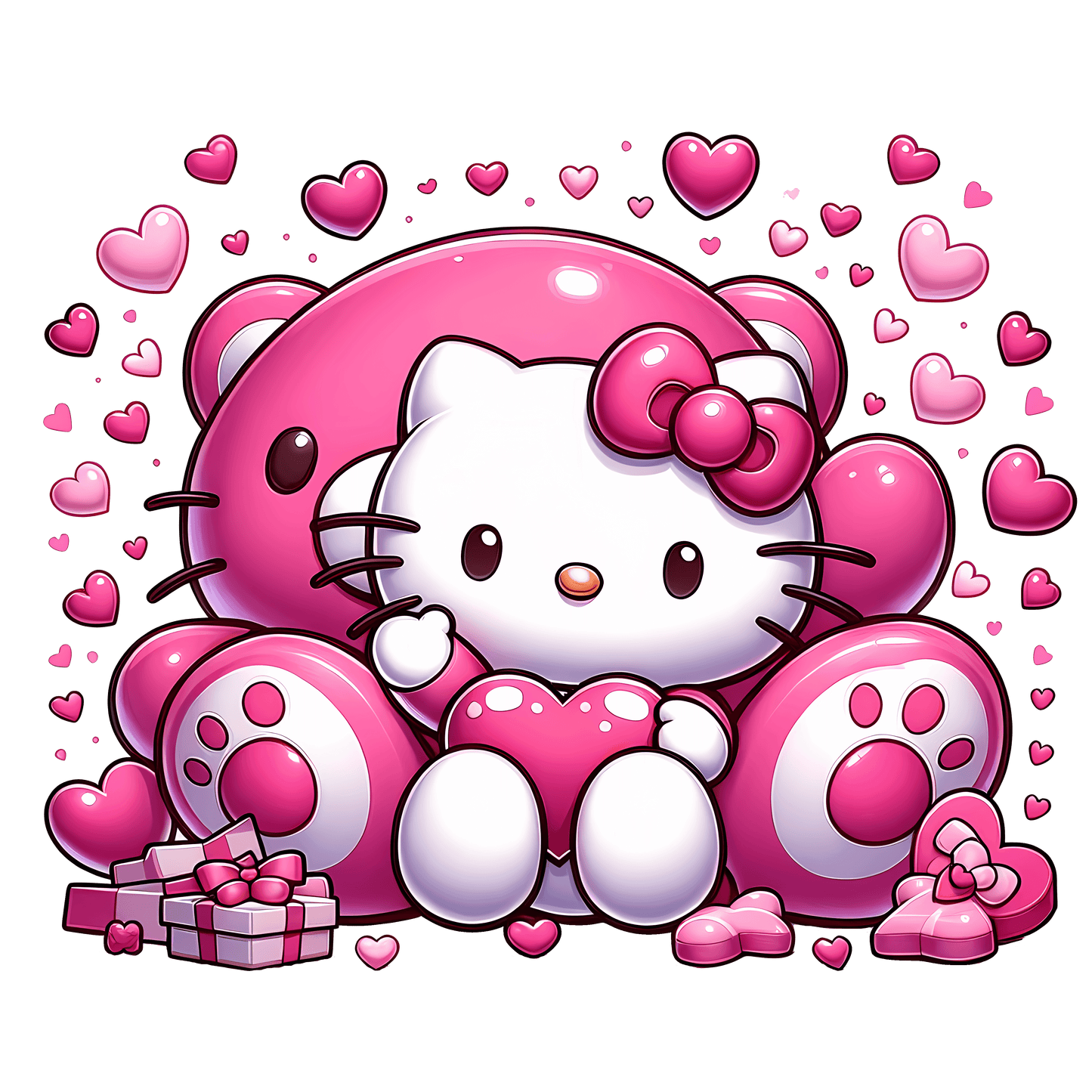 Hello Kitty Valentine's Day Teddy Bear Design - DTF Ready To Press