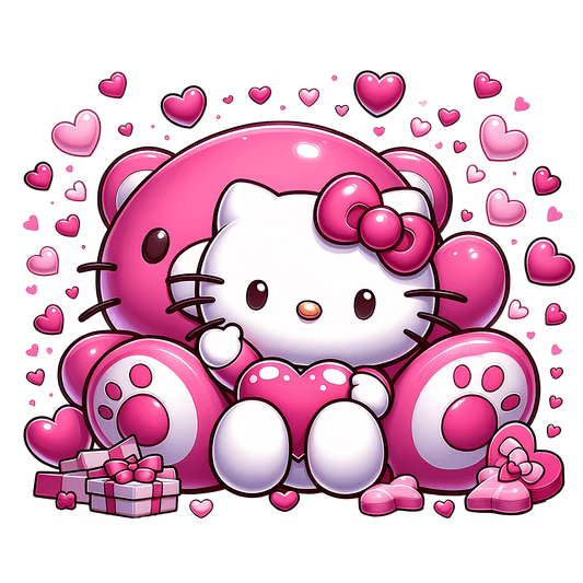 Hello Kitty Valentine's Day Teddy Bear Design - DTF Ready To Press