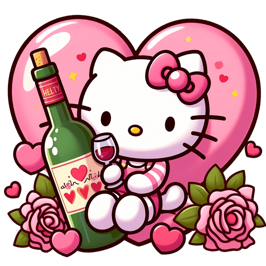 Hello Kitty Valentine's Day Champagne Design - DTF Ready To Press