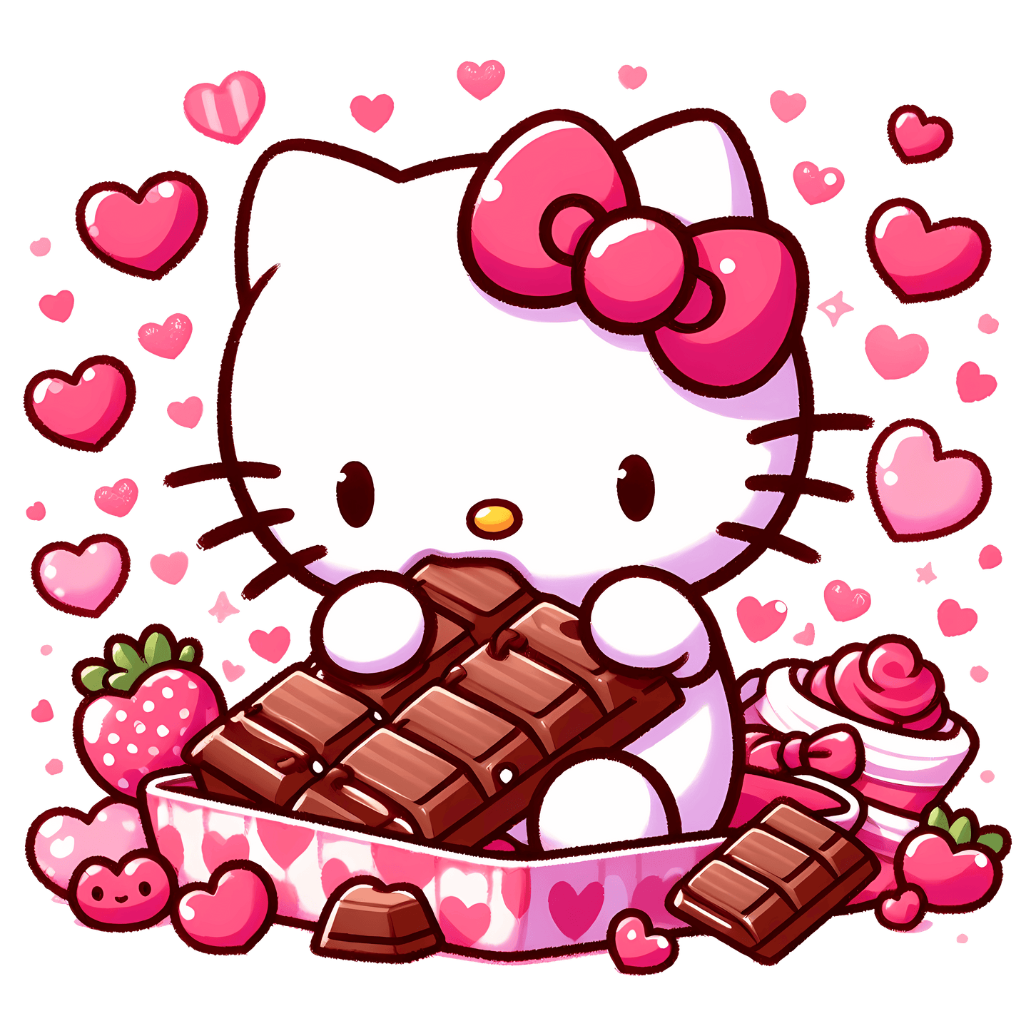 Hello Kitty Valentine's Day Chocolate Design - DTF Ready To Press