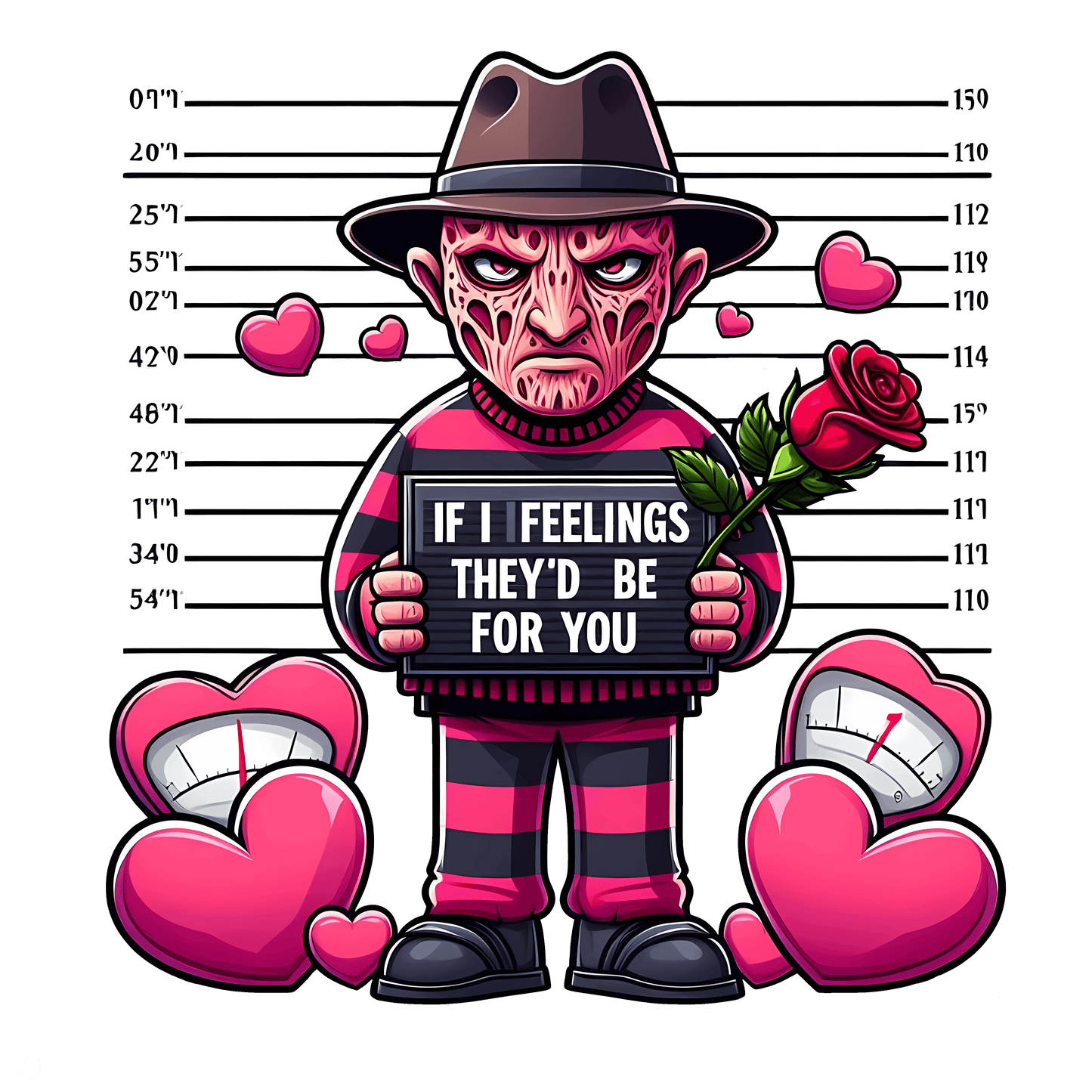 A Nightmare on Elm Street Freddy Krueger If I Feelings They'd Be For You Valentine's Day Design - DTF Ready To Press