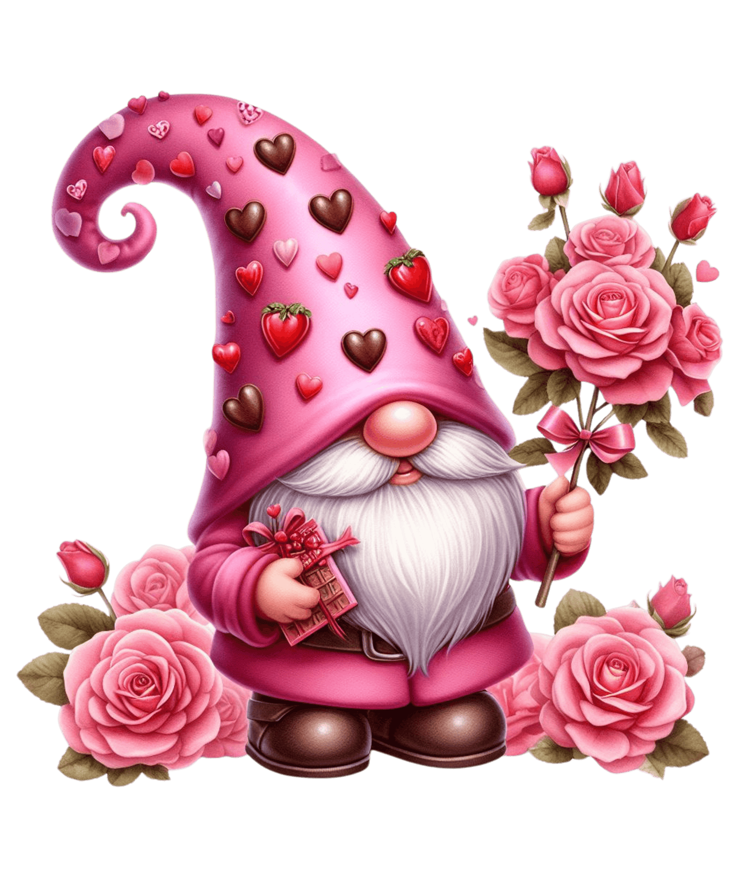 Gnome Rose And Chocolate Valentine's Day Design - DTF Ready To Press