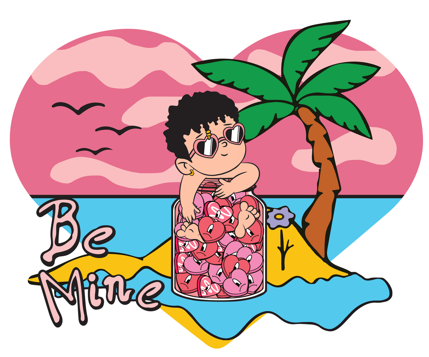 Bad Bunny Be Mine Beach Valentine's Day Design - DTF Ready To Press