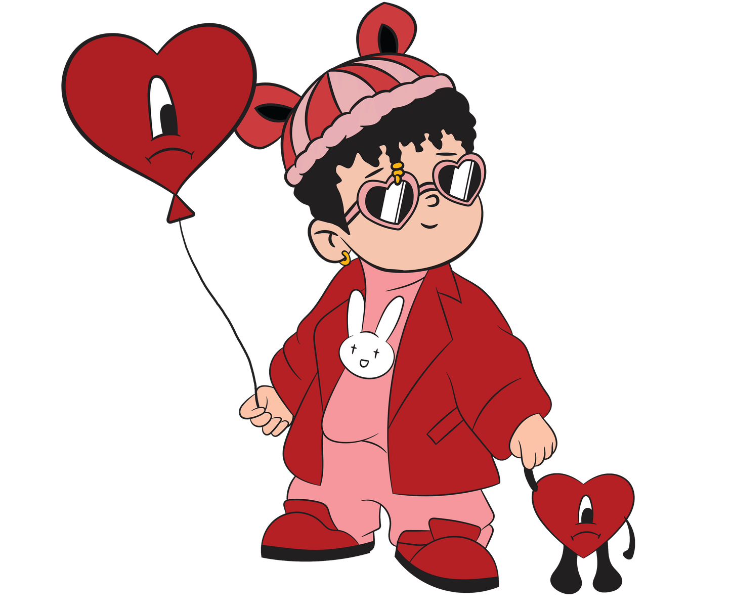 Bad Bunny Heart Balloon Valentine's Day Design - DTF Ready To Press