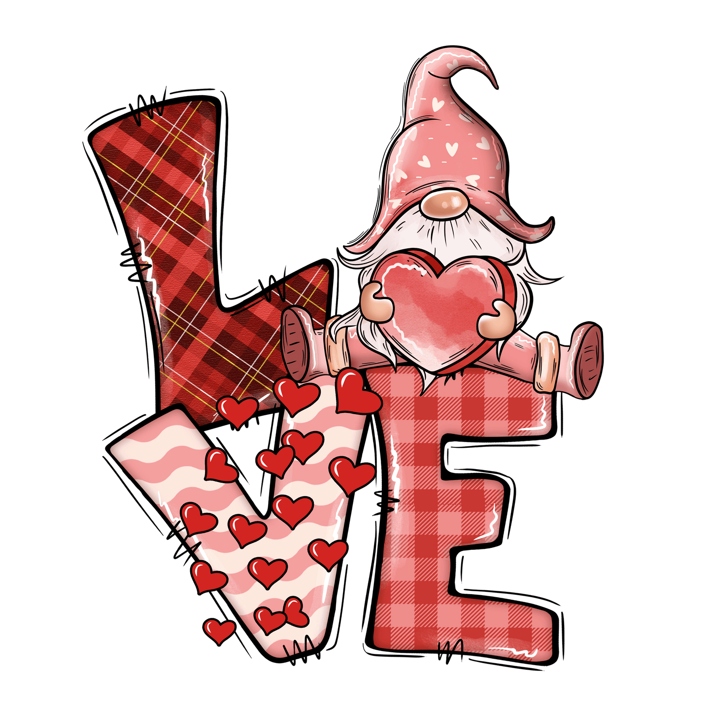 Love Gnome Valentine's Day Heart Design - DTF Ready To Press