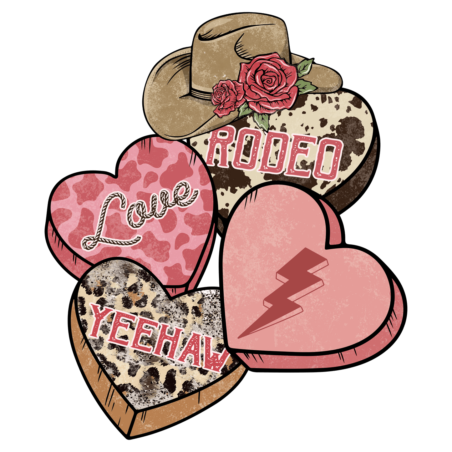 Love Rodeo Yeehaw Valentine's Day Cowboy Design - DTF Ready To Press