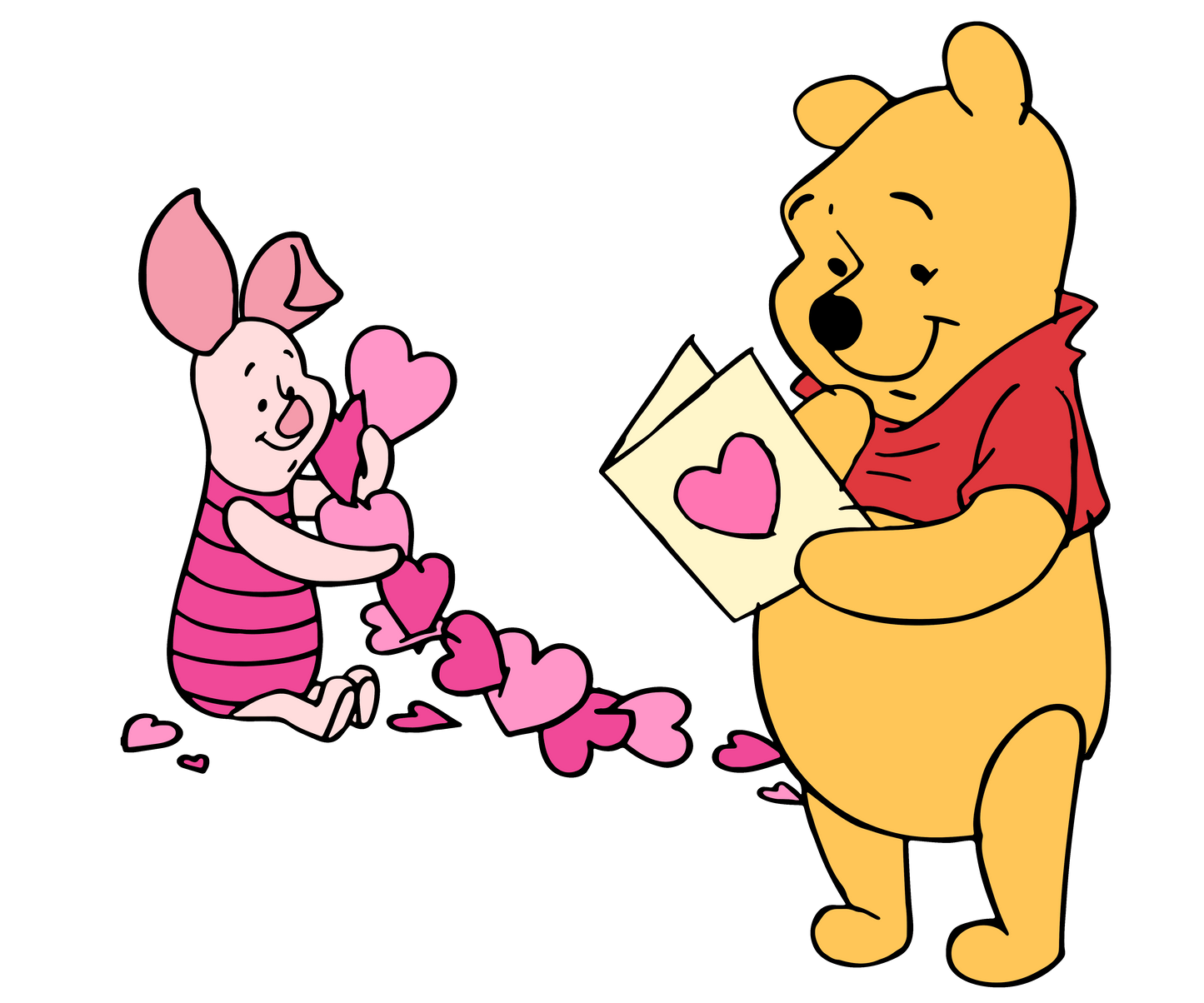 Winnie The Pooh And Piglet Valentine's Day Heart Design - DTF Ready To Press