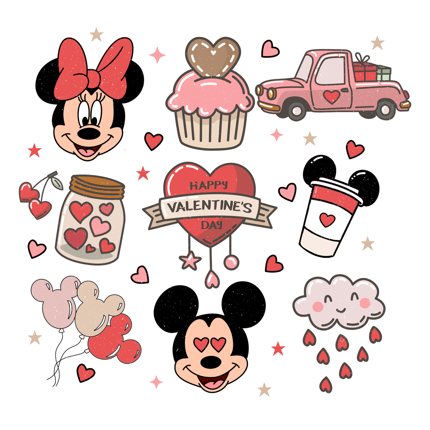 Minnie And Mickey Happy Valentine's Day Design - DTF Ready To Press