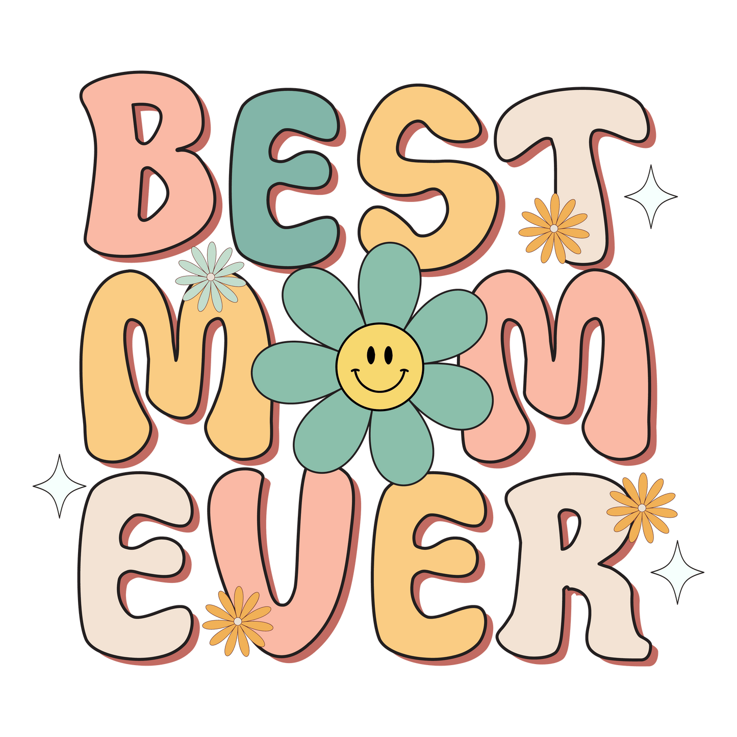 Retro Best Mom Ever Design - DTF Ready To Press